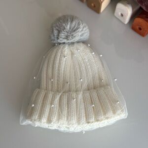 Cozy Cream Knit Pom-Pom Beanie for Kids